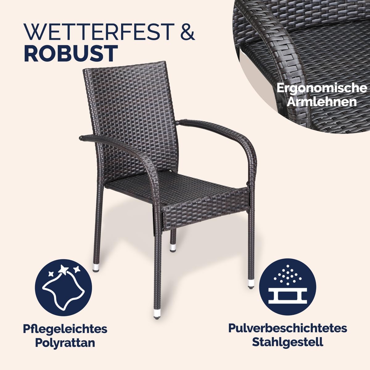 Casaria® Lot de 8 chaises de Jardin Brunes empilables polyrotin accoudoirs arrondis Fauteuil extérieur terrasse Balcon