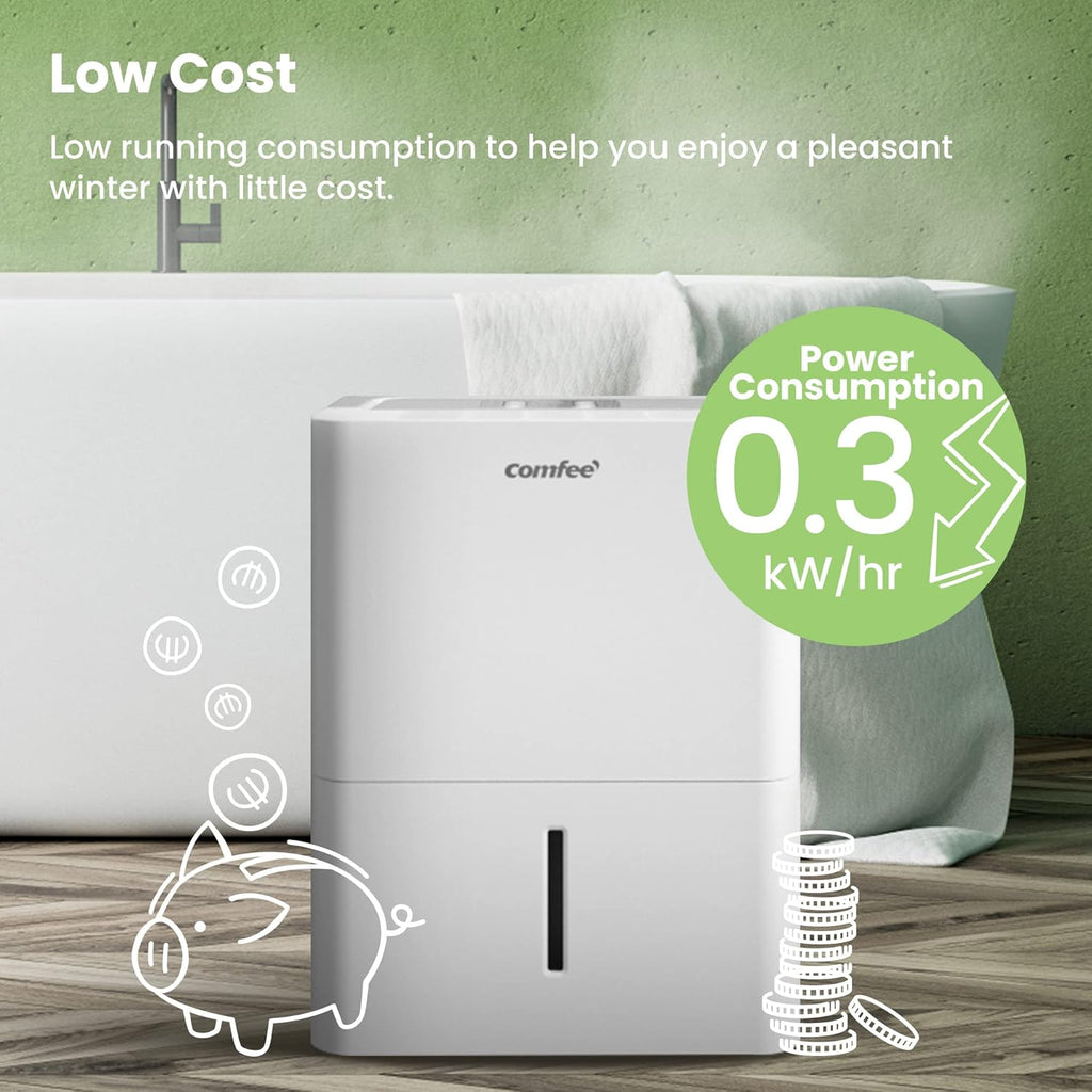Déshumidificateur Compacte, Absorbe jusqu'à 12L/jour, Deshumidificateur d air avec Roulettes et Poignée, Minuterie 24H, Réservoir 2L, Pour pièce de 20-35㎡, MDDN-12DEN7