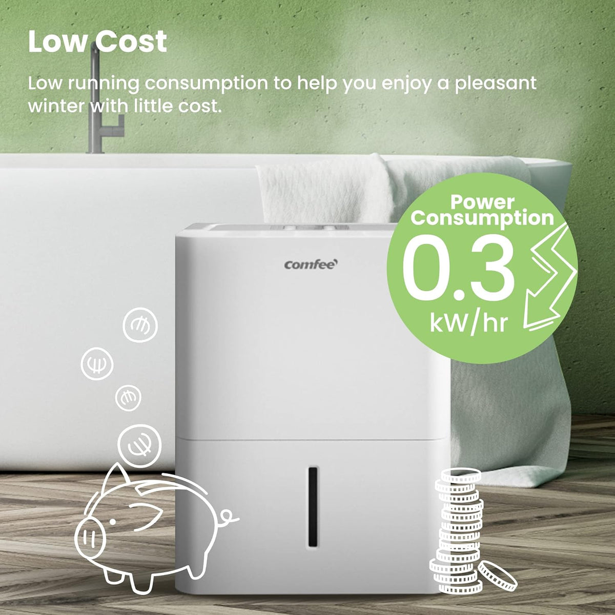 Déshumidificateur Compacte, Absorbe jusqu'à 12L/jour, Deshumidificateur d air avec Roulettes et Poignée, Minuterie 24H, Réservoir 2L, Pour pièce de 20-35㎡, MDDN-12DEN7