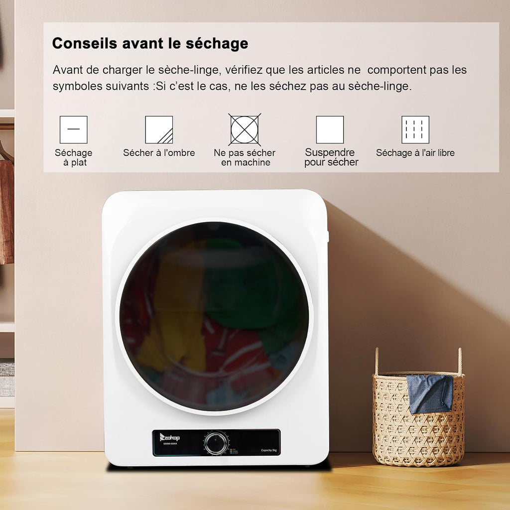 LEADZM sèche-linge pompe a chaleur 1000W 3KG,sèche linge portable pour appartements, maison, dortoir,49 x 43 x 61 cm