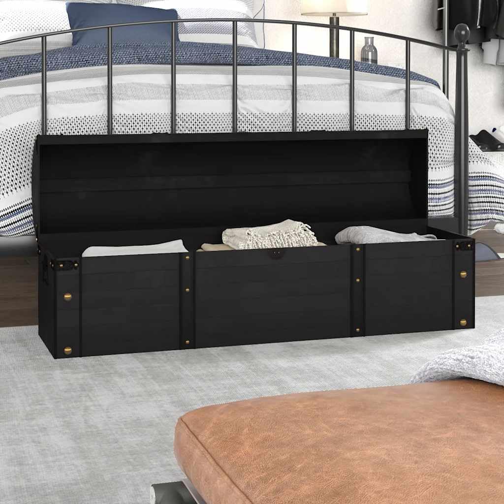 Foknhdi Coffre vintage - Noir - 120 x 30 x 40 cm - Bois massif - Cuir synthétique - Rétro - Pour couloir, salon, chambre à coucher