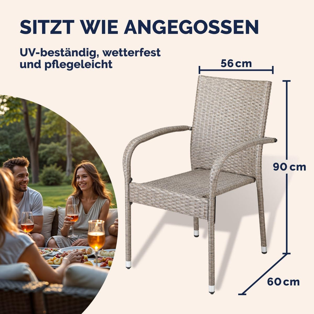 Casaria® Lot de 8 chaises de Jardin crèmes empilables polyrotin accoudoirs arrondis Fauteuil extérieur terrasse Balcon