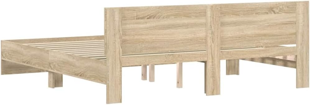 vidaXL Cadre de Lit avec Tête de Lit, Lit Double avec Sommier à Lattes, Lit Adulte, Meuble de Chambre à Coucher, Moderne, Chêne Sonoma 180x200 cm