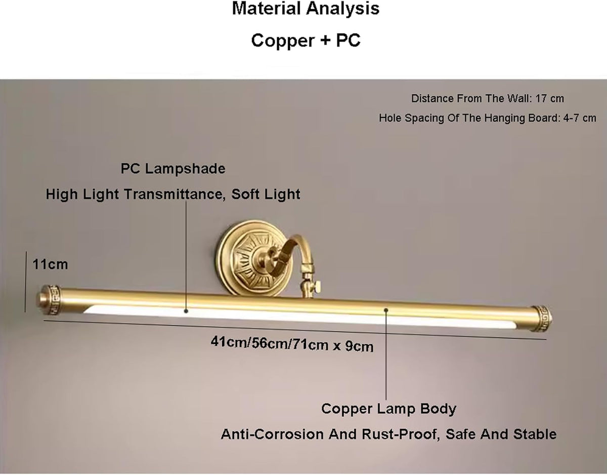 HGTYDV2 Lampe de vanité de Salle de Bain en Laiton Antique, luminaires de vanité à LED Traditionnels avec Abat-Jour en PC, Longue Bande, Applique Murale Vintage, éclairage