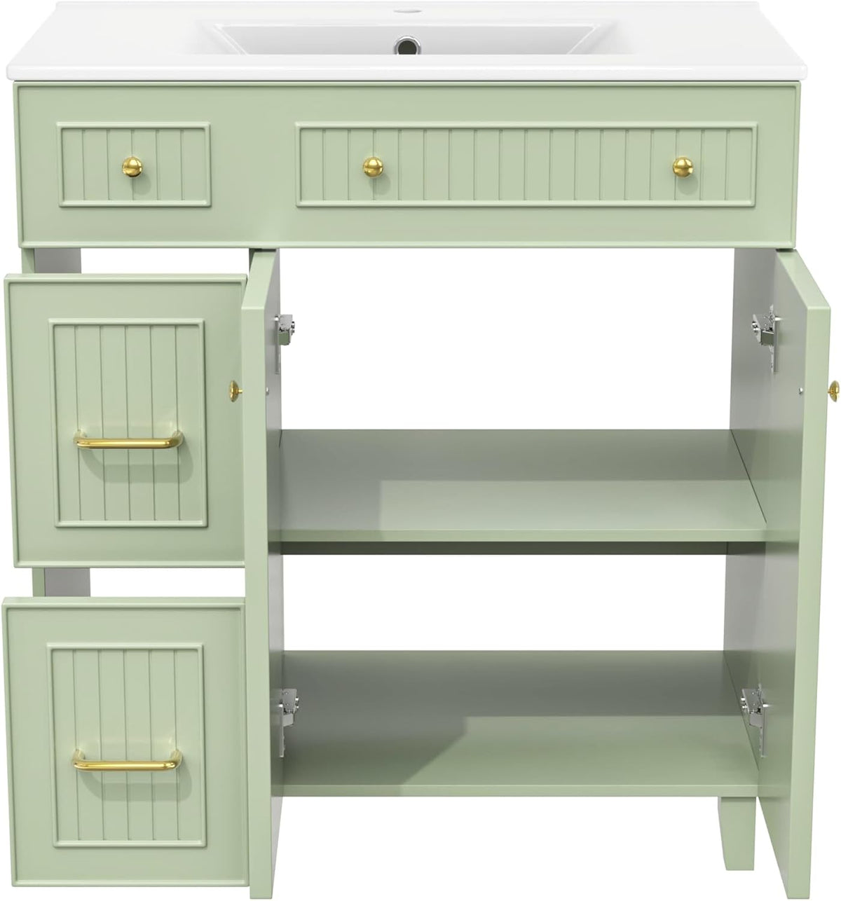 KOMHTOM Meuble de Salle de Bain avec, 2 Tiroirs, Poignée Métal et Étagère - 82 x 47 x 90cm Lavabo Simple Moderne - Armoire de Rangement en Bois (Vert)