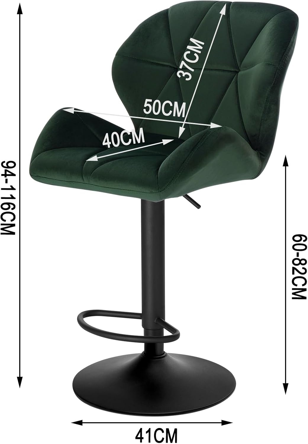 WOLTU Lot de 4 Tabouret de Bar réglable en Hauteur Chaise Haute pour Bar avec Dossier siège rembouré en Velours Pied en métal,Vert Foncé BH139dgn-4