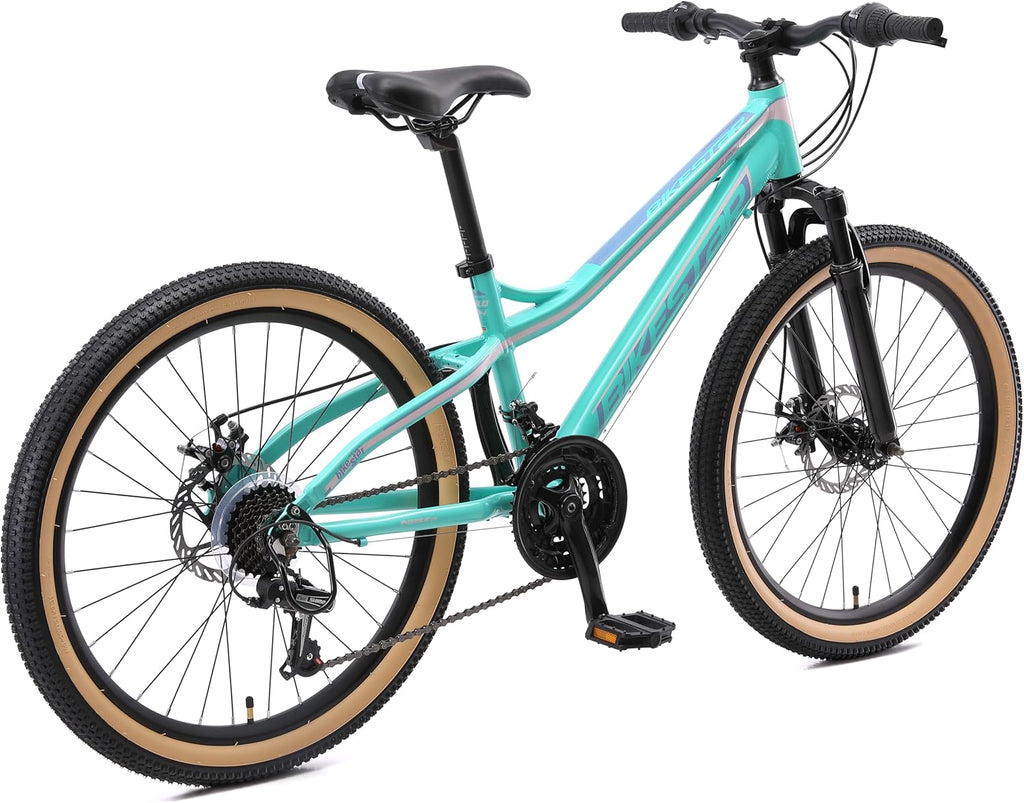 BIKESTAR VTT Vélo Tout Terrain pour Enfants de 10-13 Ans | Bicyclette 24 Pouces 21 Vitesses Shimano, Hardtail, Freins Disc, Suspension