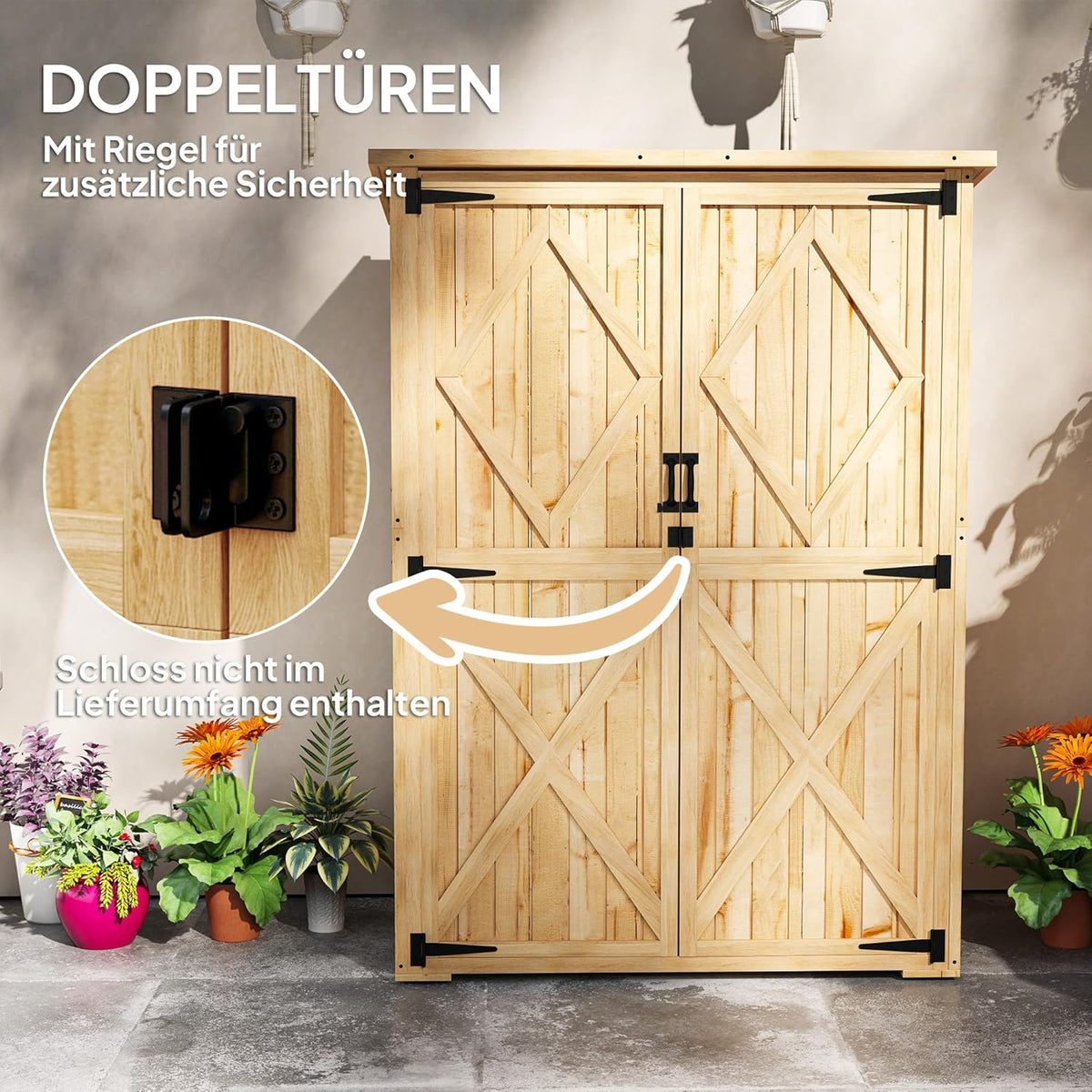 Outsunny Armoire de jardin en bois, abri de jardin avec double porte verrouillable, toit en asphalte, étagère 116,5x57x167cm, résistant aux intempéries, abri de jardin pour le jardin, la terrasse,