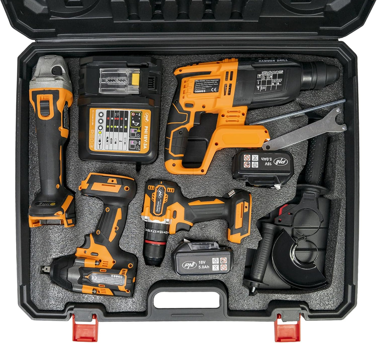 Kit d’outils électriques PNI WK450 avec batteries 18V 5.0Ah, chargeur inclus