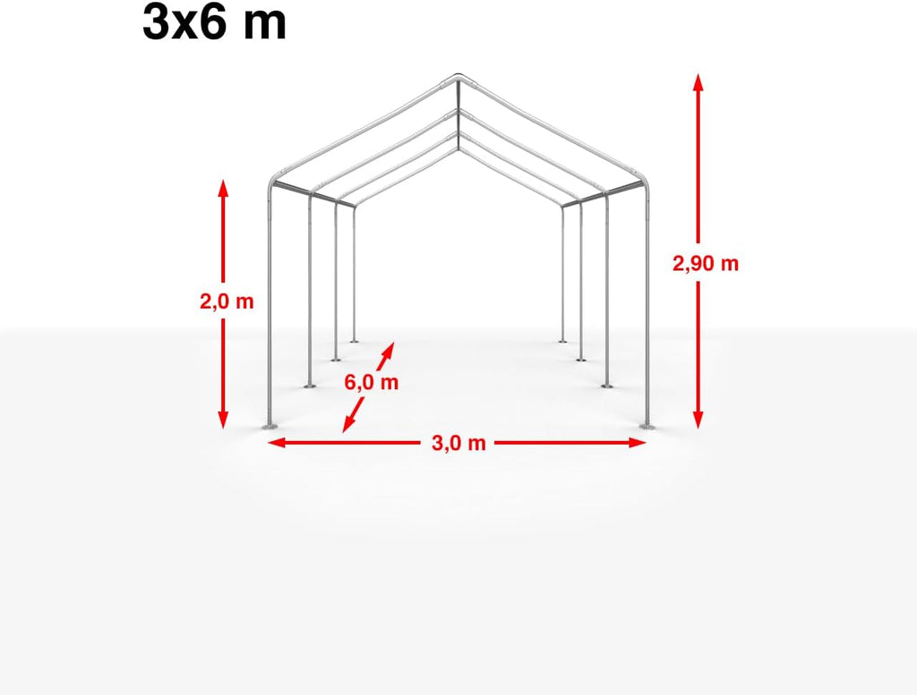 TOOLPORT Tente de Stockage 3x6 m Hangar de Stockage Abri Tente de Garage Bâche PE 350 N étanche à l'eau en Gris