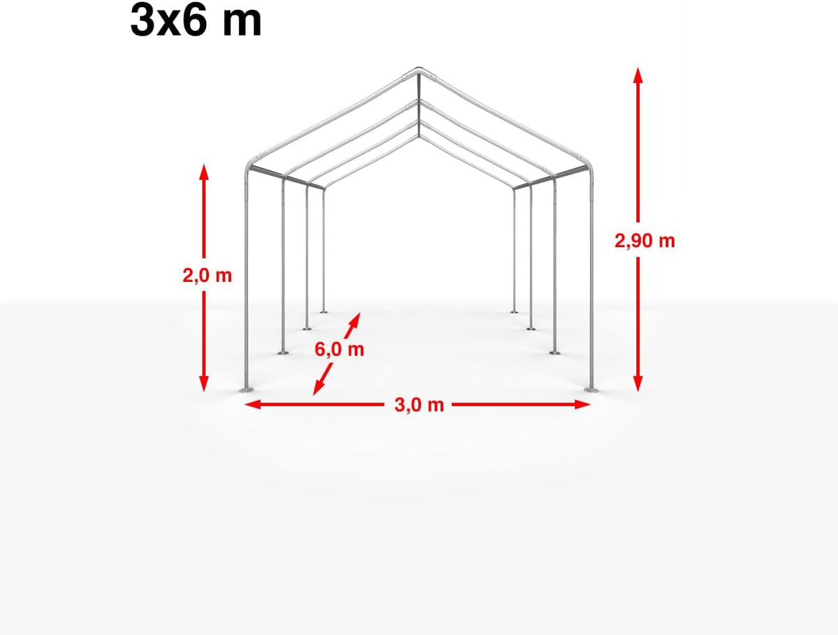 TOOLPORT Tente de Stockage 3x6 m Hangar de Stockage Abri Tente de Garage Bâche PE 350 N étanche à l'eau en Gris
