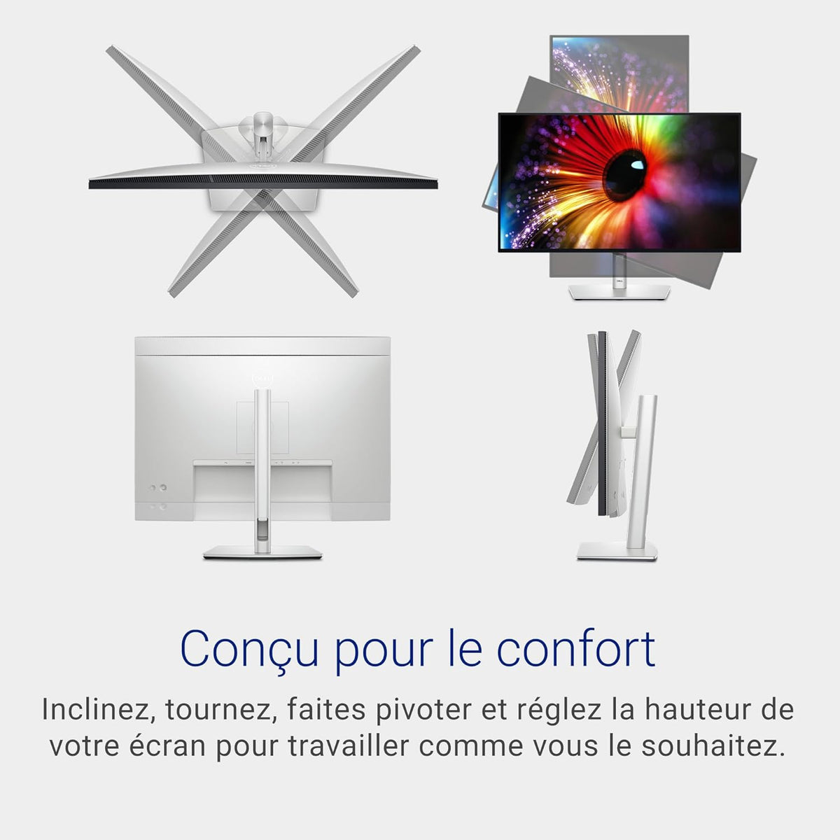 U2724D UltraSharp 27" QHD (2560x1440) Écran PC, 120Hz, IPS Black, 5ms, 98 pour cent DCI-P3, 2X USB-C, 2X DisplayPort, HDMI, 3X USB, Garantie 3 Ans, Argent