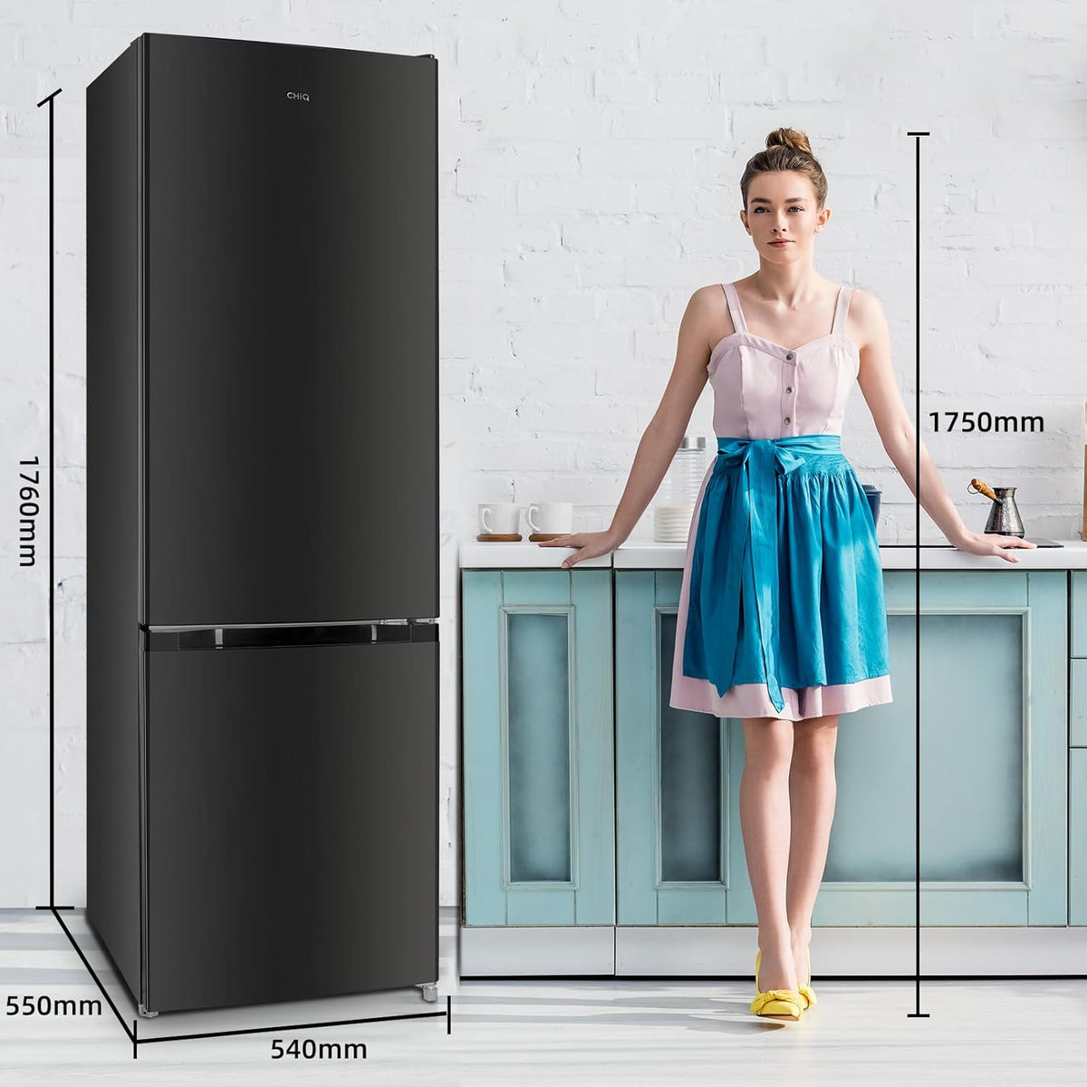CHIQ Réfrigérateur congélateur bas FBM260L 262L (187+75), Low frost, Acier inoxydable, Portes réversibles, 39 db, 12 ans de garantie sur le compresseur