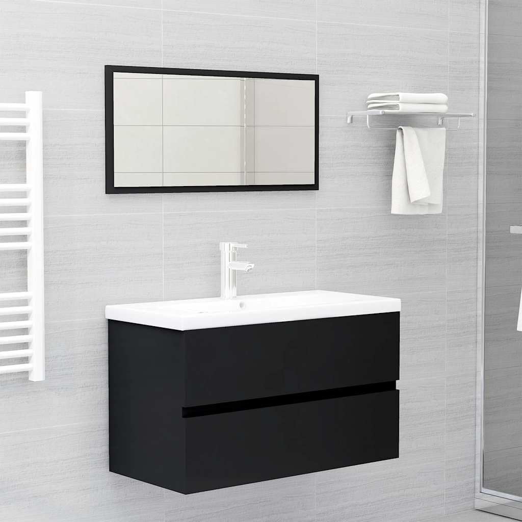 BOWEKAM Meubles, ensembles de meubles, ensembles de meubles de salle de bain, ensemble de meubles de salle de bain 2 pièces en bois d'ingénierie noir