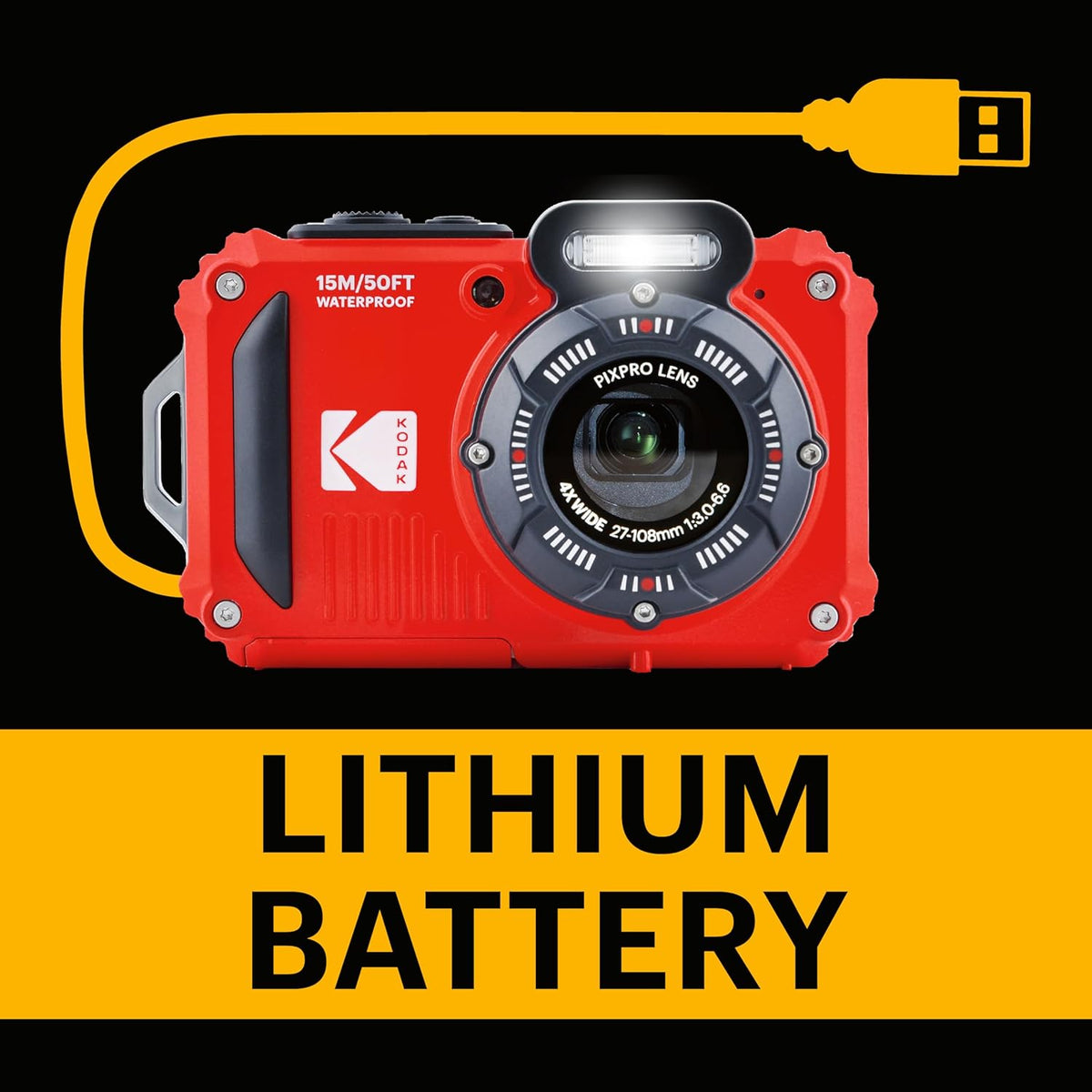 KODAK Pixpro WPZ2 - Appareil Photo Numérique Compact 16M Pixels, étanche à 15m, Anti-Choc, Video 720p, Ecran LCD 2,7 - Batterie Li-ion, Rouge