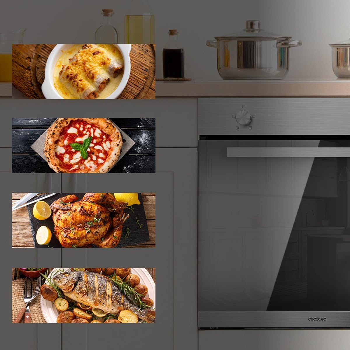 Cecotec Four encastrable Bolero Hexa C126000 Mirror A. 2800 W, capacité de 77 L, 4 fonctions, Steam Assist, Steam EasyClean, Cooling Fan, Triple Vitrage, Classe Énergétique A, Lumière intérieure.