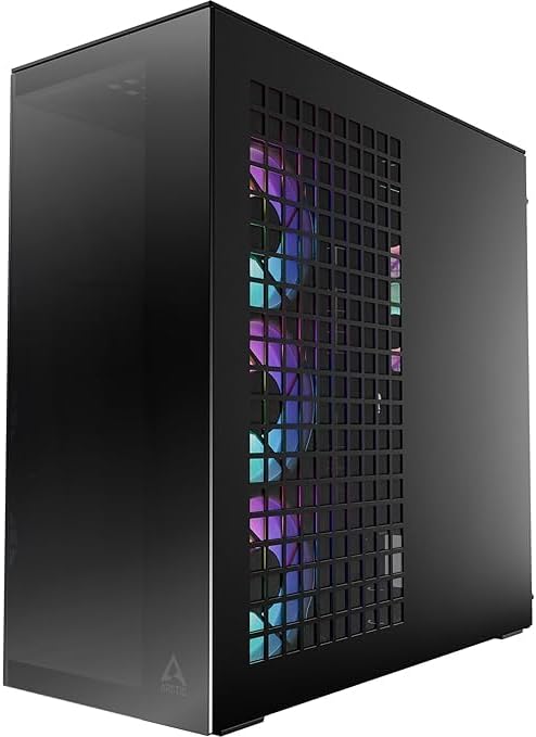 ARCTIC Xtender VG (Mirror Black) avec Montage Vertical de GPU - Boîtier PC, Verre Miroir, Support pour Radiateur 2 x 420 mm, Tour Midi, E-ATX, 5X Ventilateurs A-RGB Pré-installés - Noir