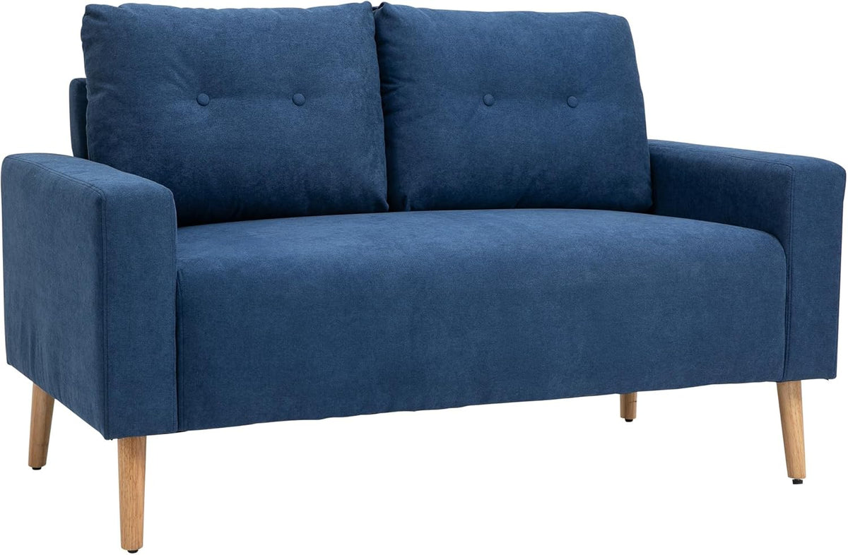HOMCOM Canapé 2 Places Design scandinave dim. 145L x 76l x 88H cm Pieds Bois Massif Tissu Bleu