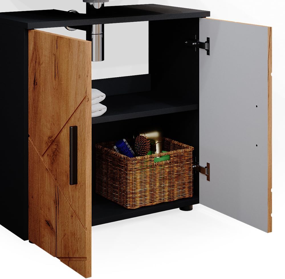 Vicco Ensemble de Meubles de Salle de Bain Irma, Anthracite/Chêne, 2 pièces, Armoire Basse 60 cm