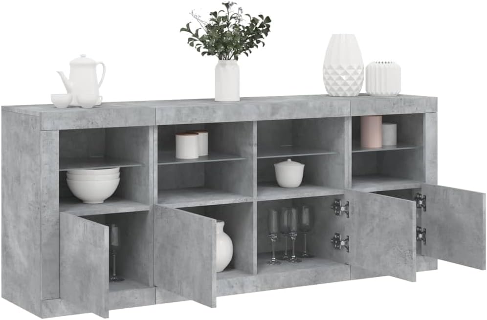 Buffet avec lumières LED gris béton 163x37x67 cm