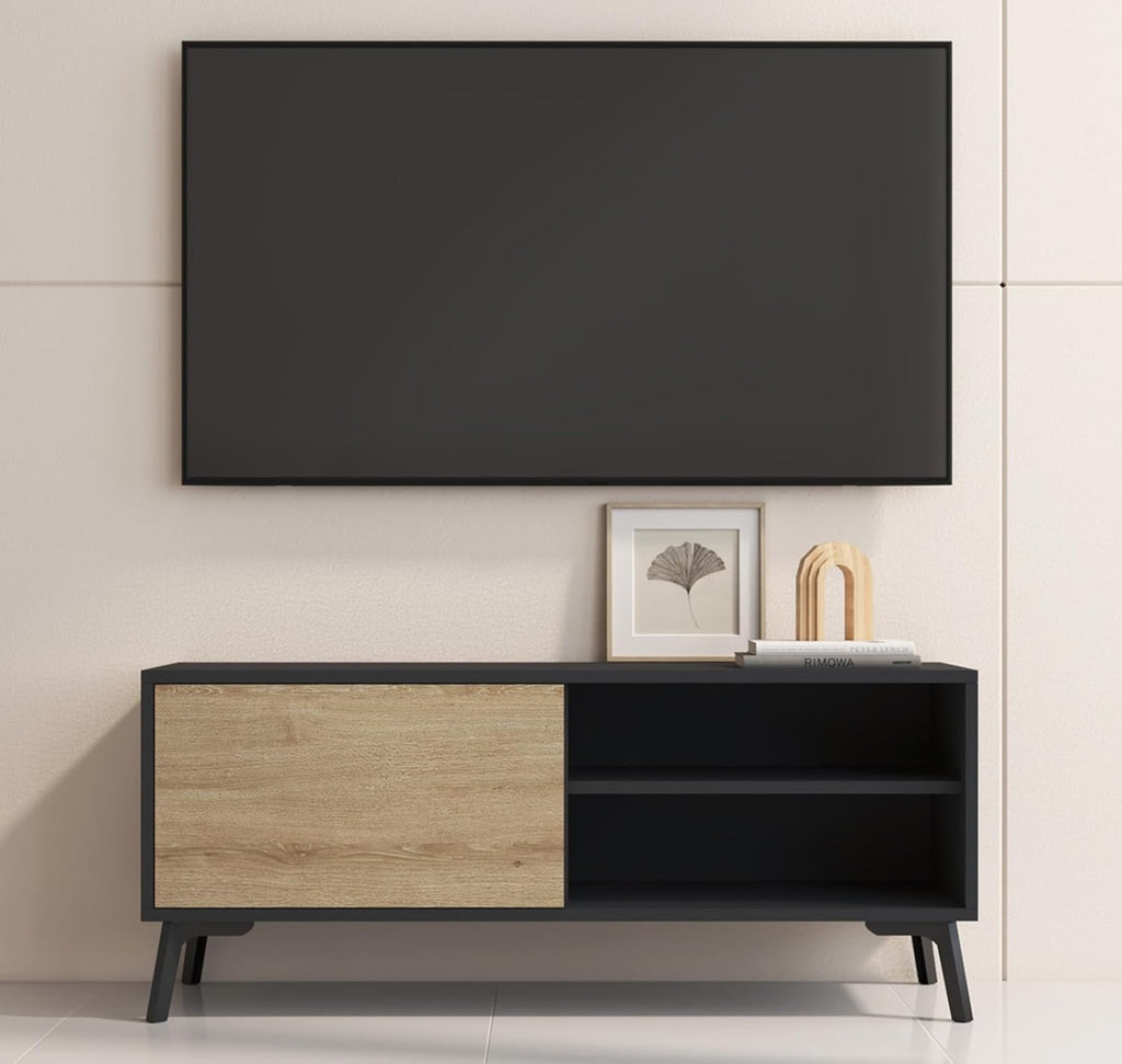 MB Muebles Bonitos, Ensemble de Meubles de Salon Kai avec Buffet et Meuble TV, Design Moderne, Mélamine Mate, Couleur Noir et Sonoma