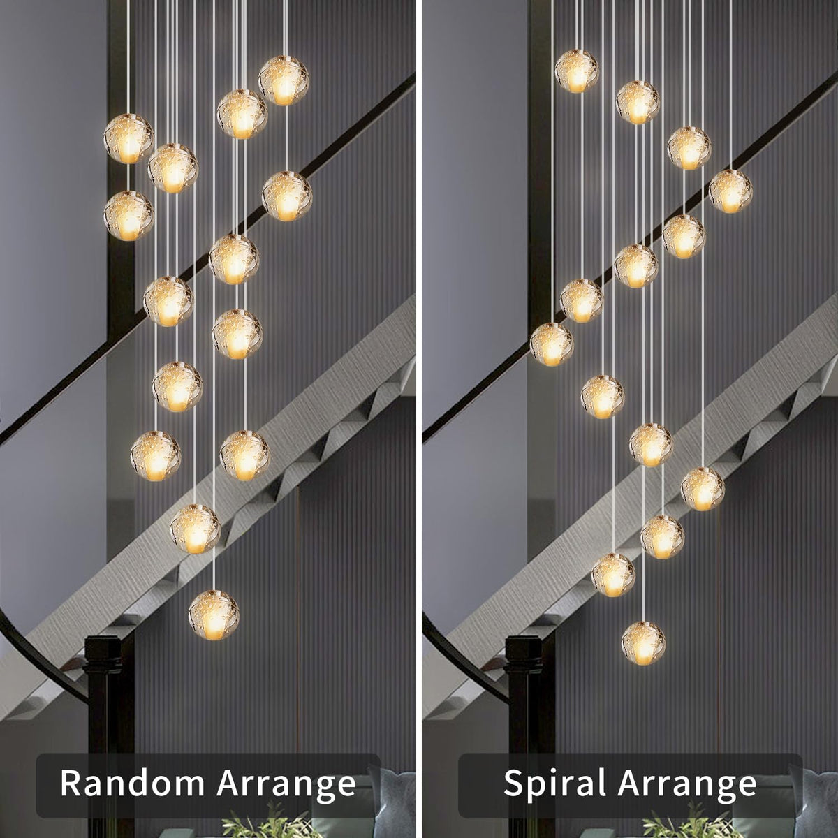 KJLARS Suspensions LED Contemporaine Pendentif Lampe Hauteur Réglable Lustres adapté pour salon table à manger escalier chambre Plafonniers lampe suspendue 14 lumières-rectangle