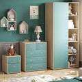 Junior Vida Neptune Ensemble de meubles de chambre à coucher 3 pièces avec table de chevet à 2 tiroirs, commode à 5 tiroirs, armoire à 1 porte (bleu et chêne)