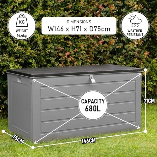 Olsen & Smith Abri de jardin en plastique de grande capacité – Résistant aux intempéries et assis avec coffre effet bois (680 L, anthracite)