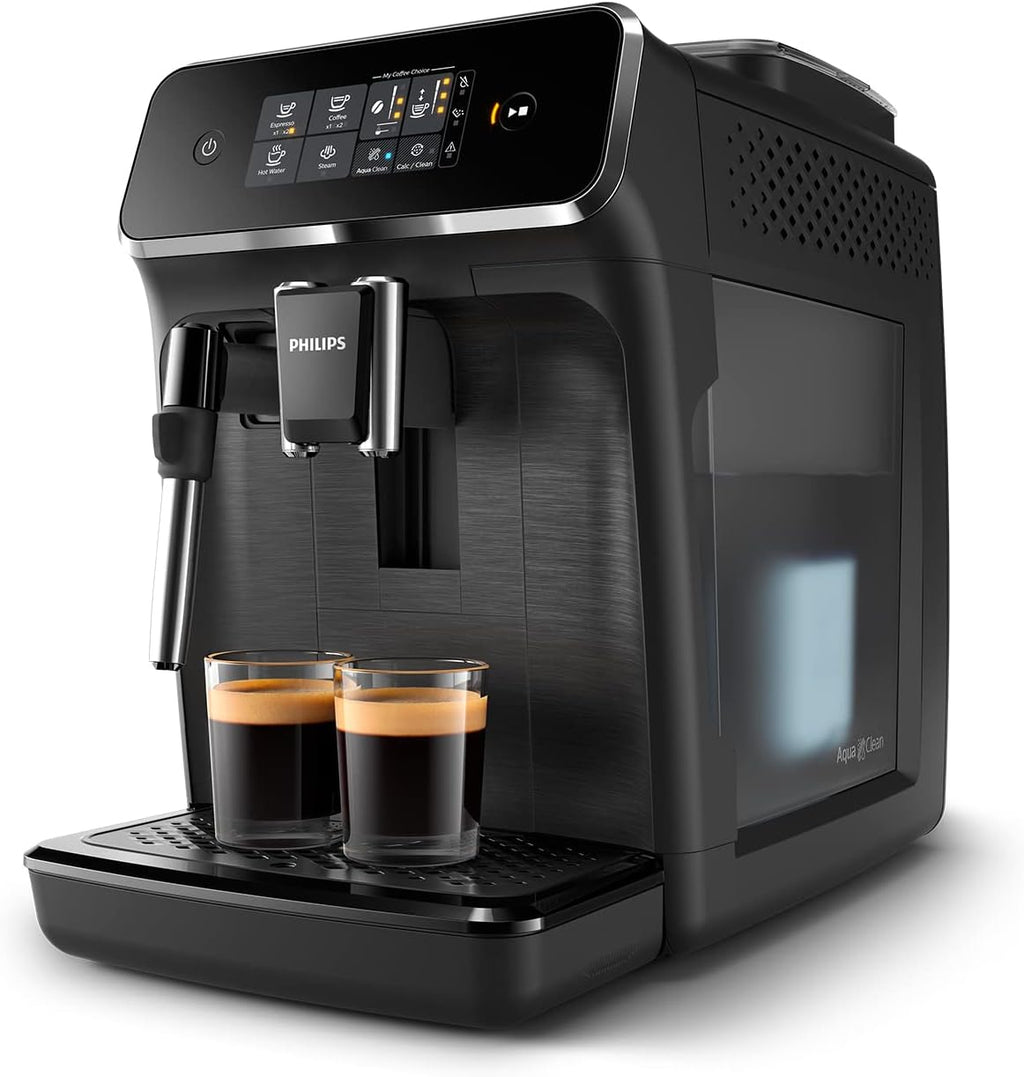 Philips Expresso broyeur Série 2200-2 Cafés, Écran tactile, Mousseur à lait classique, Broyeur céramique, Machine à café à grain Noir mat (EP2220/10)