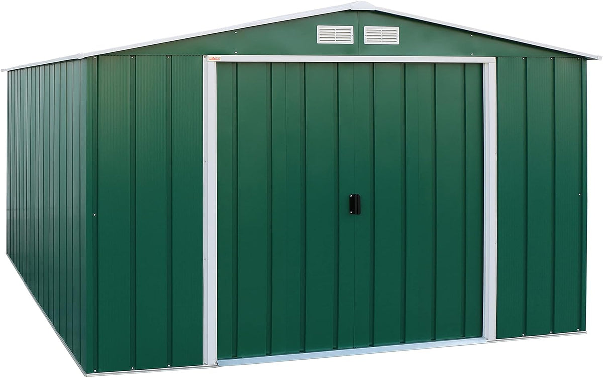 Duramax ECO Abri de jardin en métal galvanisé à chaud avec structure de toit renforcée et solide Vert 10 x 12 cm