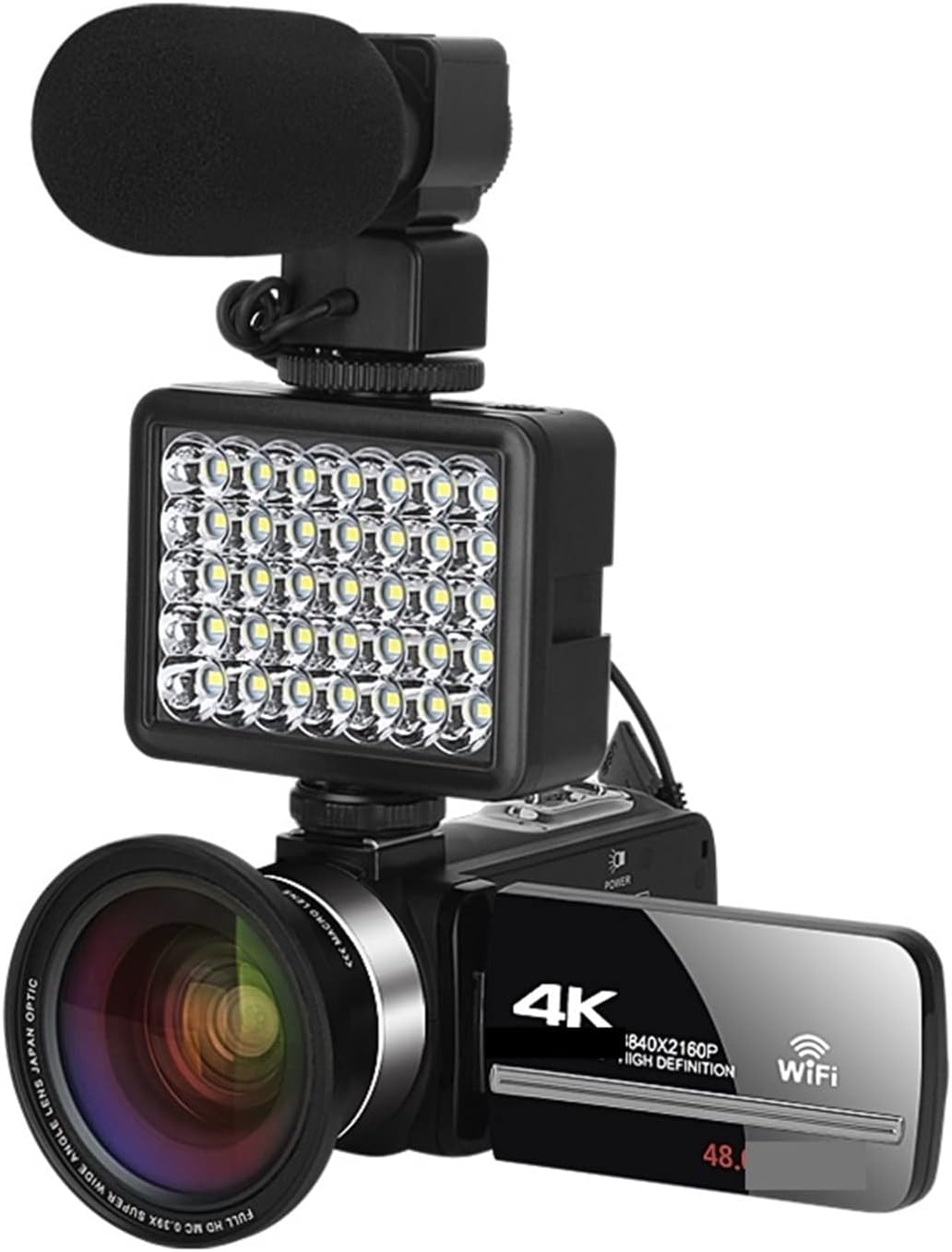 Caméscope Professionnel 4K caméra vidéo numérique for Le Streaming Vlog enregistreur 18X stabilisateur de Webcam en accéléré Cadeau pour débutants(64G SD Card,NA-U600-LT)