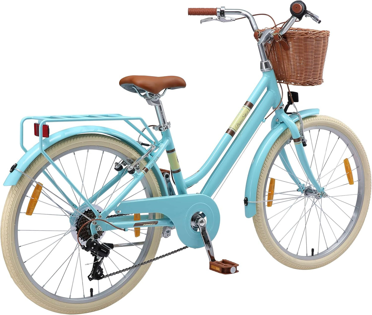 BIKESTAR Vélo pour Enfants en Aluminium à partir de 9-10 Ans | Vélo rétro de Ville 24 Pouces, 7 Vitesses, Panier, Frein en V, vélo hollandais