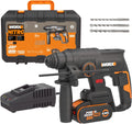 WORX Perforateur sans fil Brushless 20V WX381, 2J, 3 en 1, Perçage, Percussion, Burinage dans tous les matériaux, antivibrations, livré avec 1 Batterie 4Ah, Chargeur et Accessoires