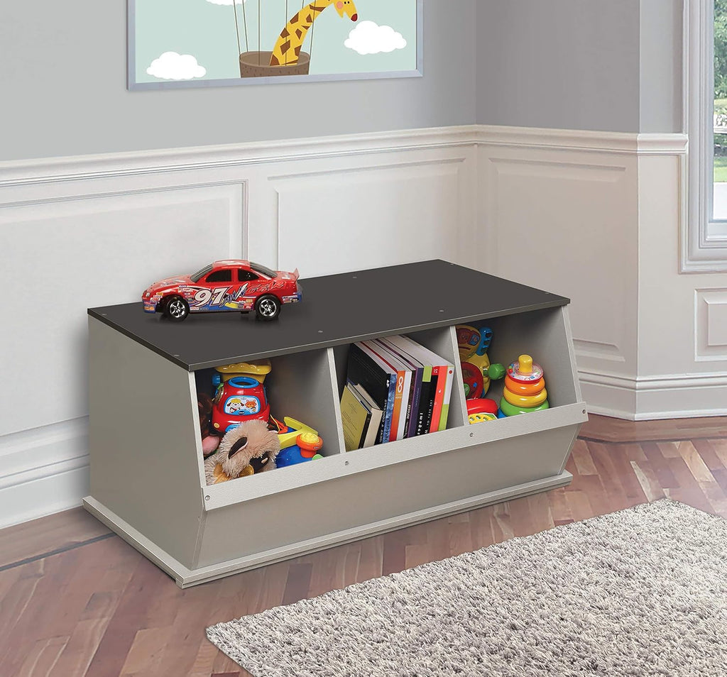 Badger Panier empilable 3 poubelles de rangement ouvert pour jouets de rangement Cubby, gris clair/gris foncé