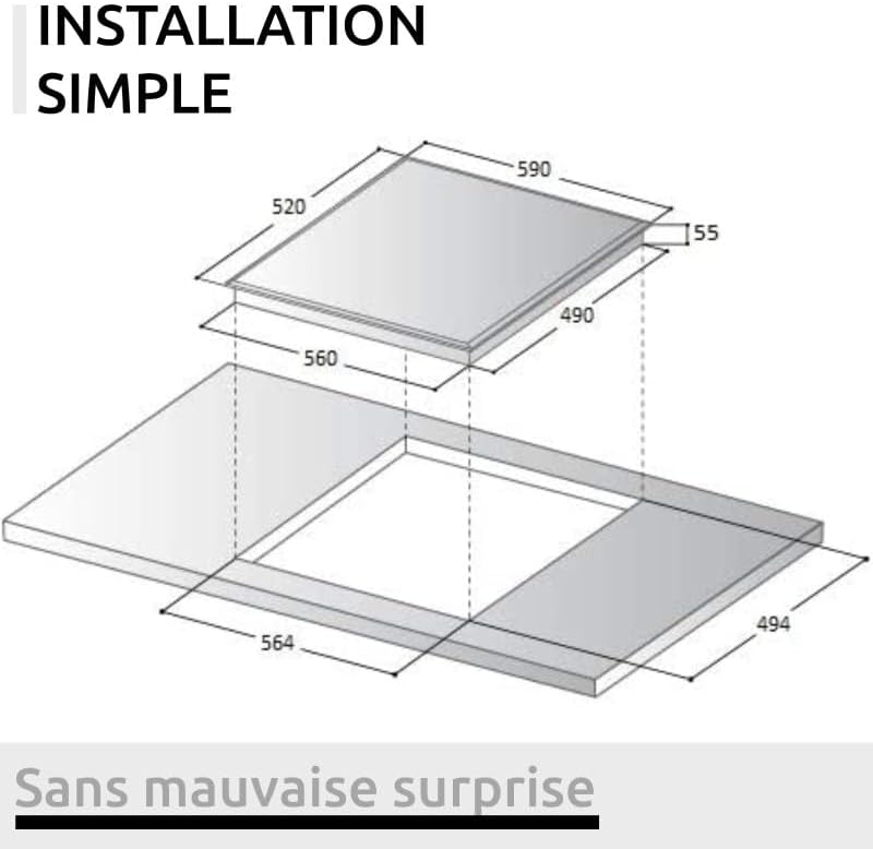 Plaque à induction 4 foyers – 7 900 W – BELDEKO – Encastrable 59 x 52 cm – Verre noir – Minuterie + 4 boosters – Marque française