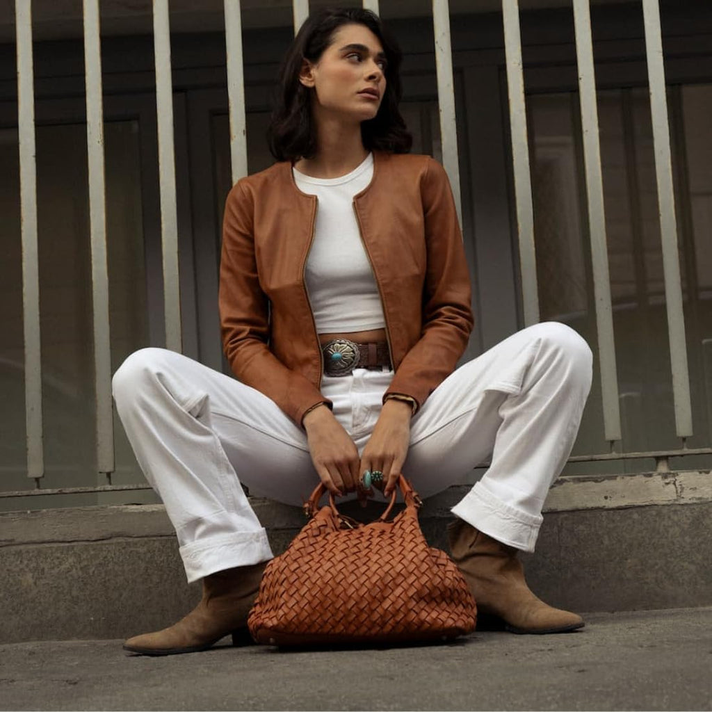 BARONE Sac en cuir tressé pour femme – Sac de voyage en cuir véritable – Sac à main fabriqué en Italie Siena Small