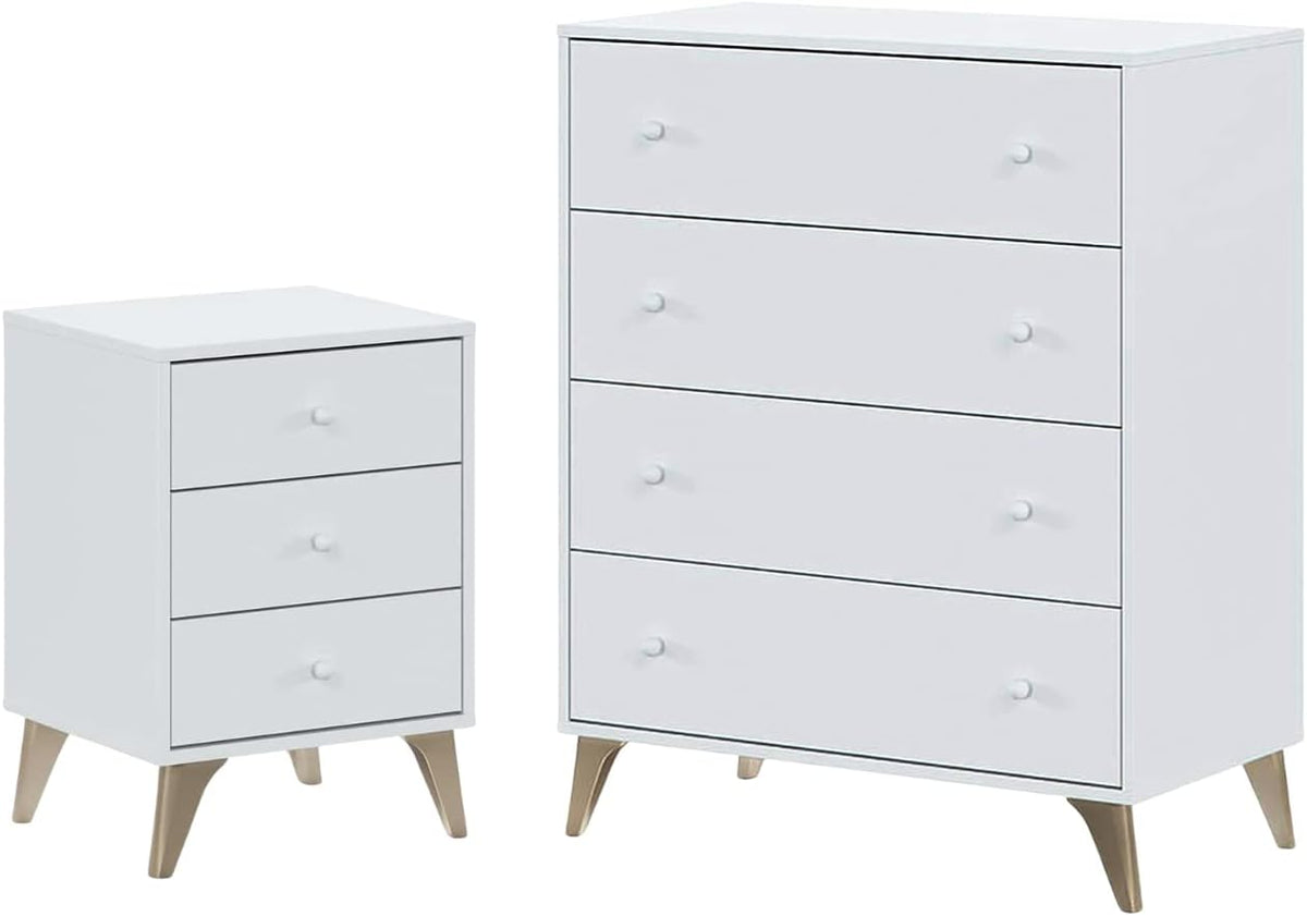Mondo Viro Ensemble de meubles de chambre Sweet Commode et table de chevet en aggloméré blanc (Table de chevet et commode)