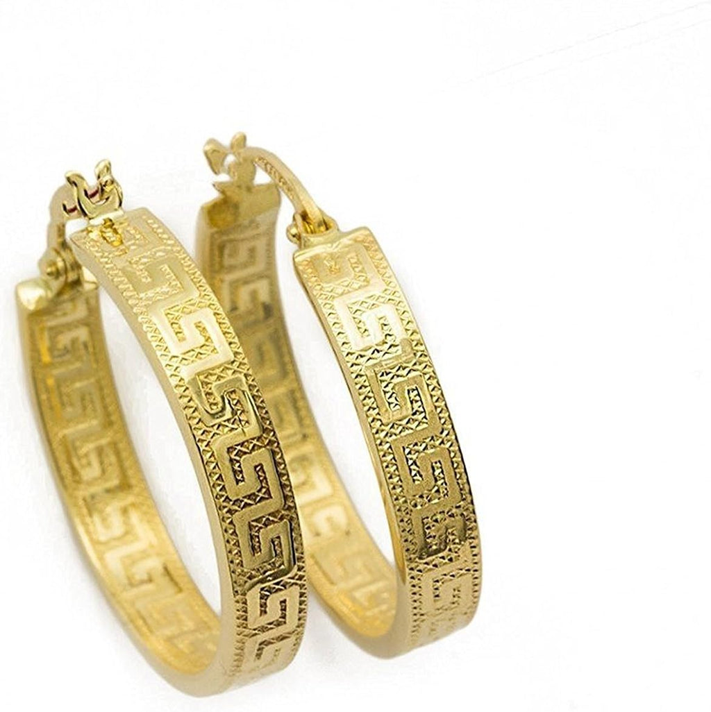 Boucles d'oreilles PR141 en or jaune 585 de 14 carats - Motif petite clé grecque - 3 x 14 mm de diamètre