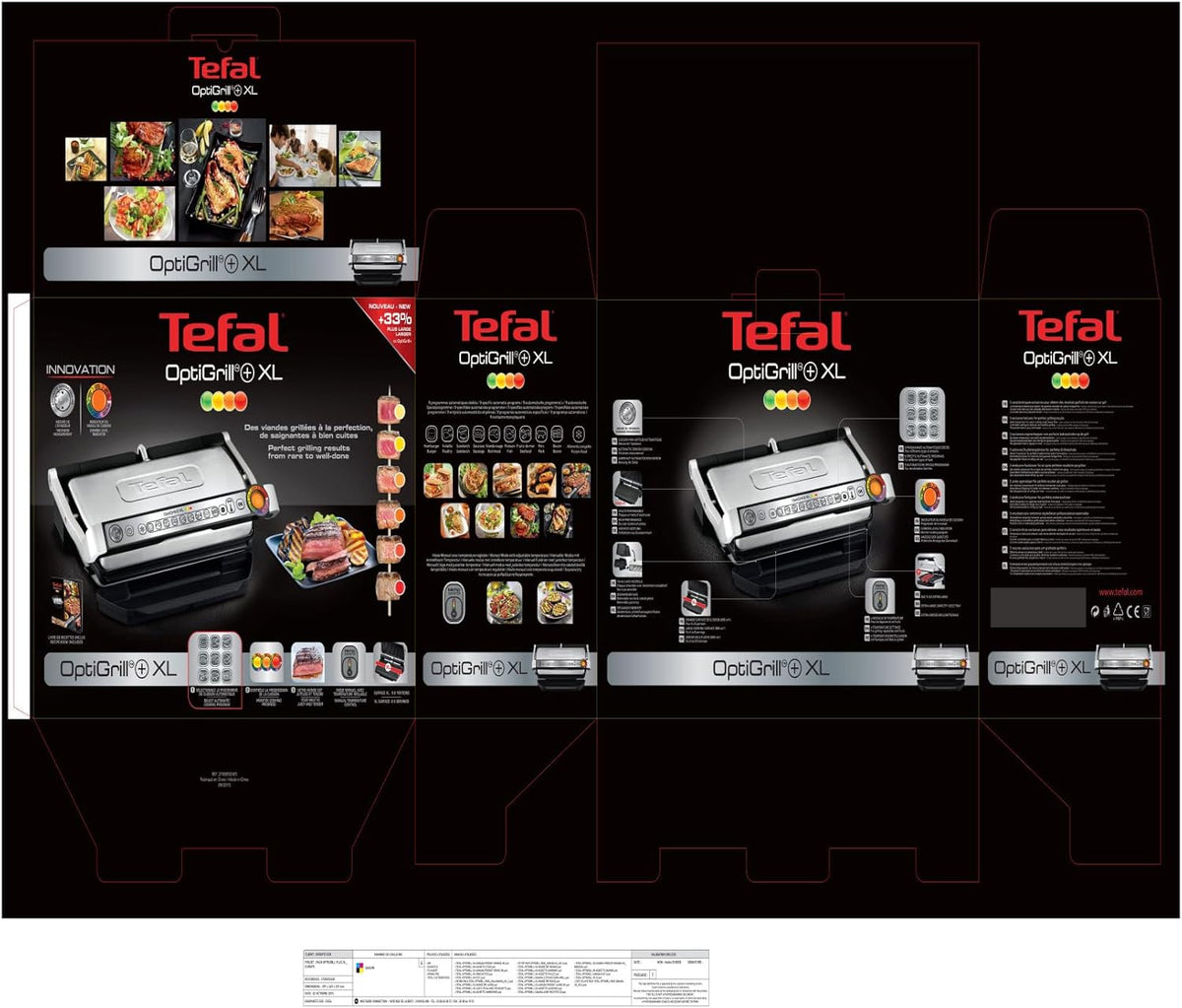 Tefal Optigrill+ XL, Grill intelligent, 9 programmes, Mode manuel, XL jusqu’à 8 personnes, GC722D16