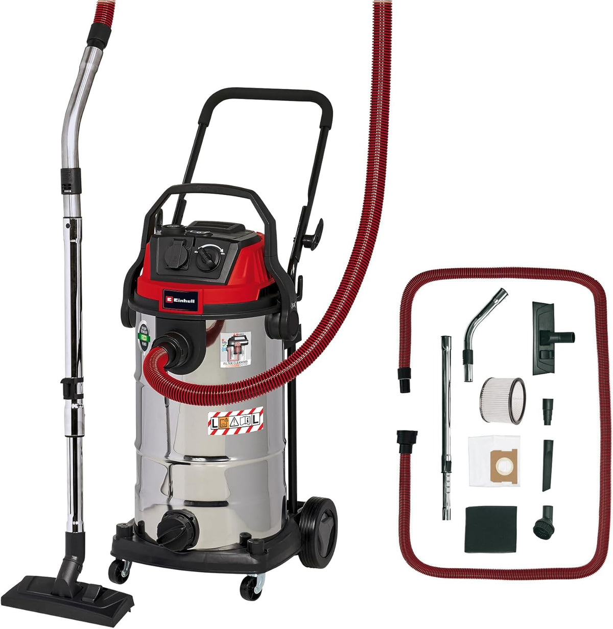Einhell Aspirateur eaux et poussières Te-VC 2340 SACL (1 500 W, 225 mbar, Rayon d’Action 9 m, Filtre à Plis HEPA + système de Nettoyage du Filtre, cuve 40 l, Classe L, Prise asservie 1 900 W)