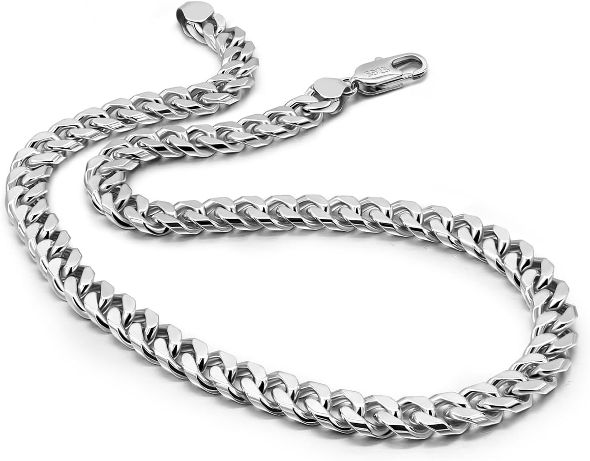 Dankadi Collier Cubain Large 8-10-12MM Massif en 925 Argent, Chaîne Cubaine Maille Lisse et Cannelure 16" à 30" Cadeau de Bijoux Classique Rock Punk Hip Pop Miami pour Homme