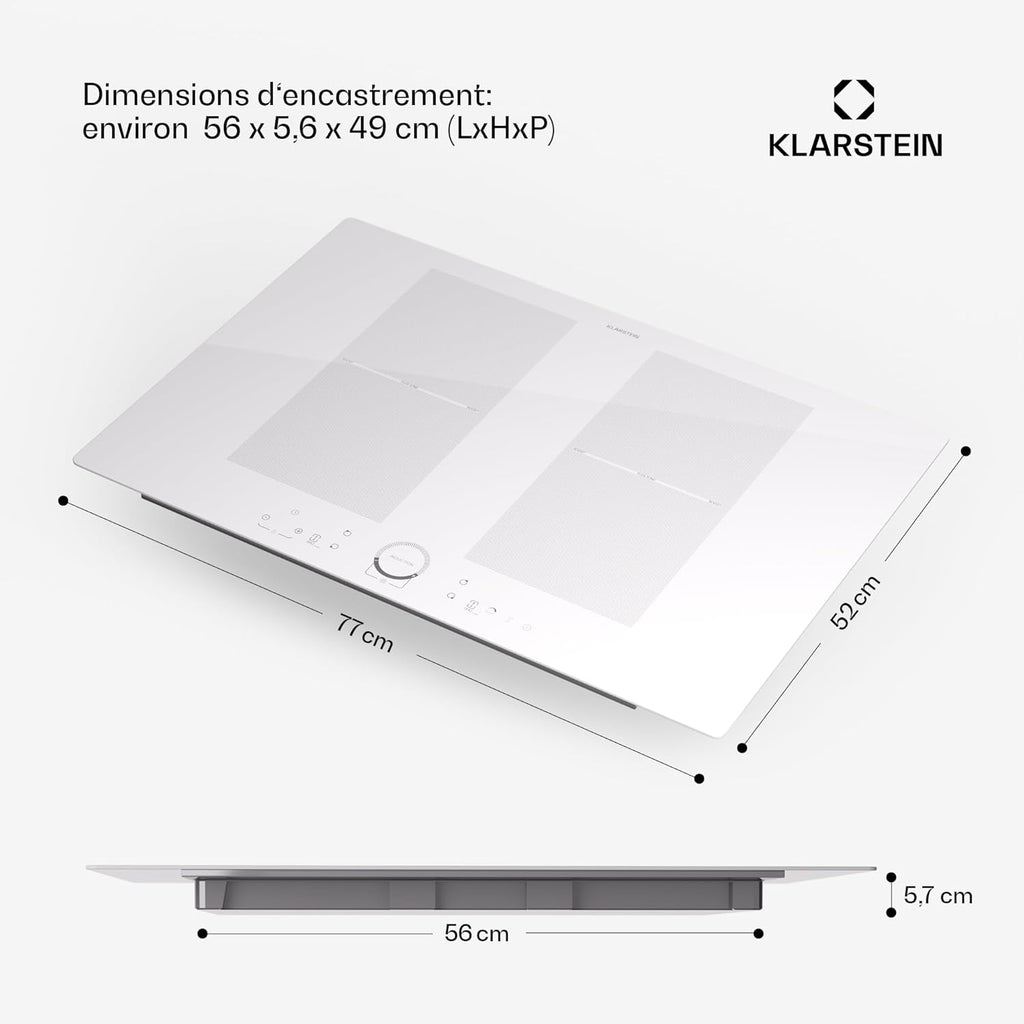 Klarstein Table de Cuisson Induction 4 Feux 7000W, Contrôle par Touches, Affichage Numérique et Minuterie