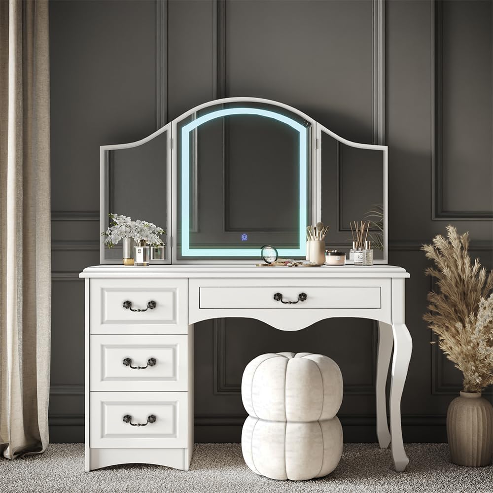 Vicco Coiffeuse Belle, Blanc, 120cm avec éclairage LED à intensité Variable