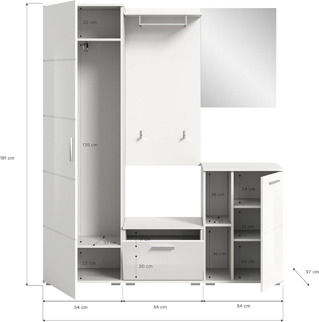 xonox.home X98A9G09 Combinaison vestiaire 55 x 191 x 37 cm en Blanc Imitation et Blanc Brillant
