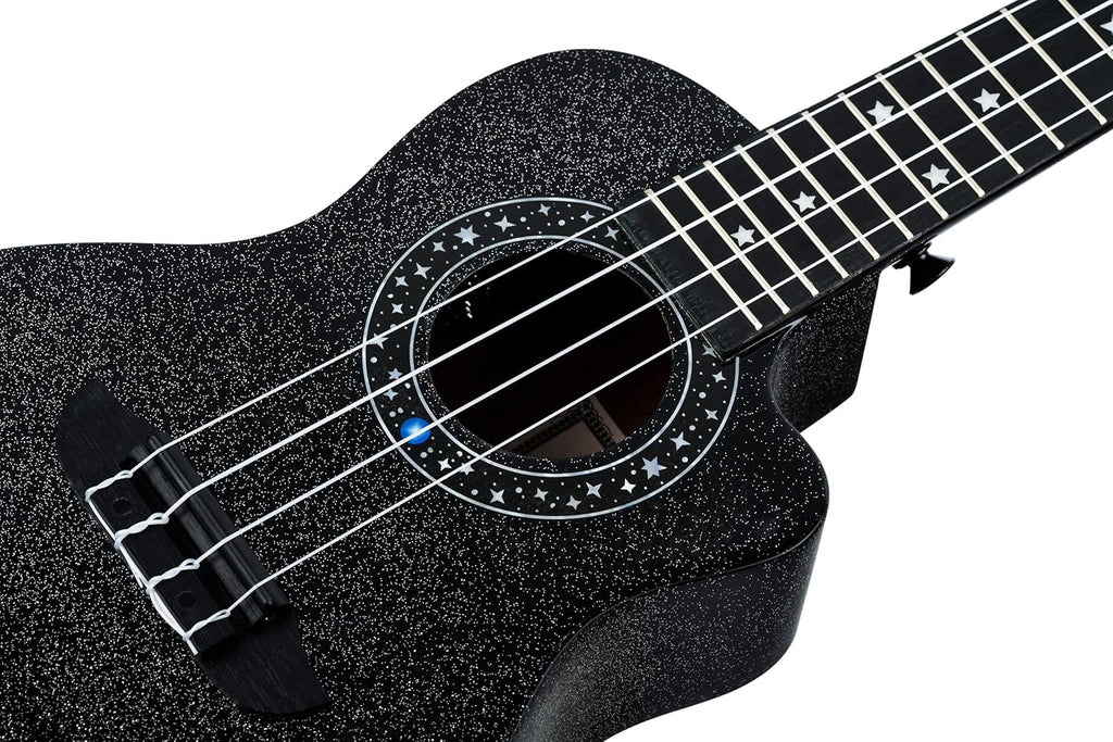 Ortega Guitars Ukulélé Concert Électro-Acoustique – Série Horizon – Housse Incluse – Agathis, Noir (RUHZ-CE-STAR)