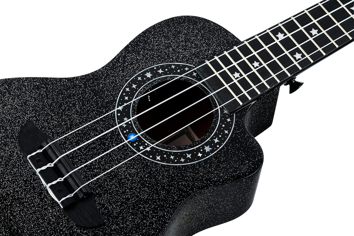 Ortega Guitars Ukulélé Concert Électro-Acoustique – Série Horizon – Housse Incluse – Agathis, Noir (RUHZ-CE-STAR)