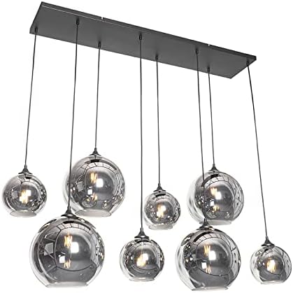 QAZQA sandra - Grande suspension Art Deco - 8 lumière - L 1400 mm - Noir - Art Deco - Éclairage intérieur - Salon I Chambre I Cuisine I Salle à manger