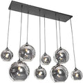 QAZQA sandra - Grande suspension Art Deco - 8 lumière - L 1400 mm - Noir - Art Deco - Éclairage intérieur - Salon I Chambre I Cuisine I Salle à manger