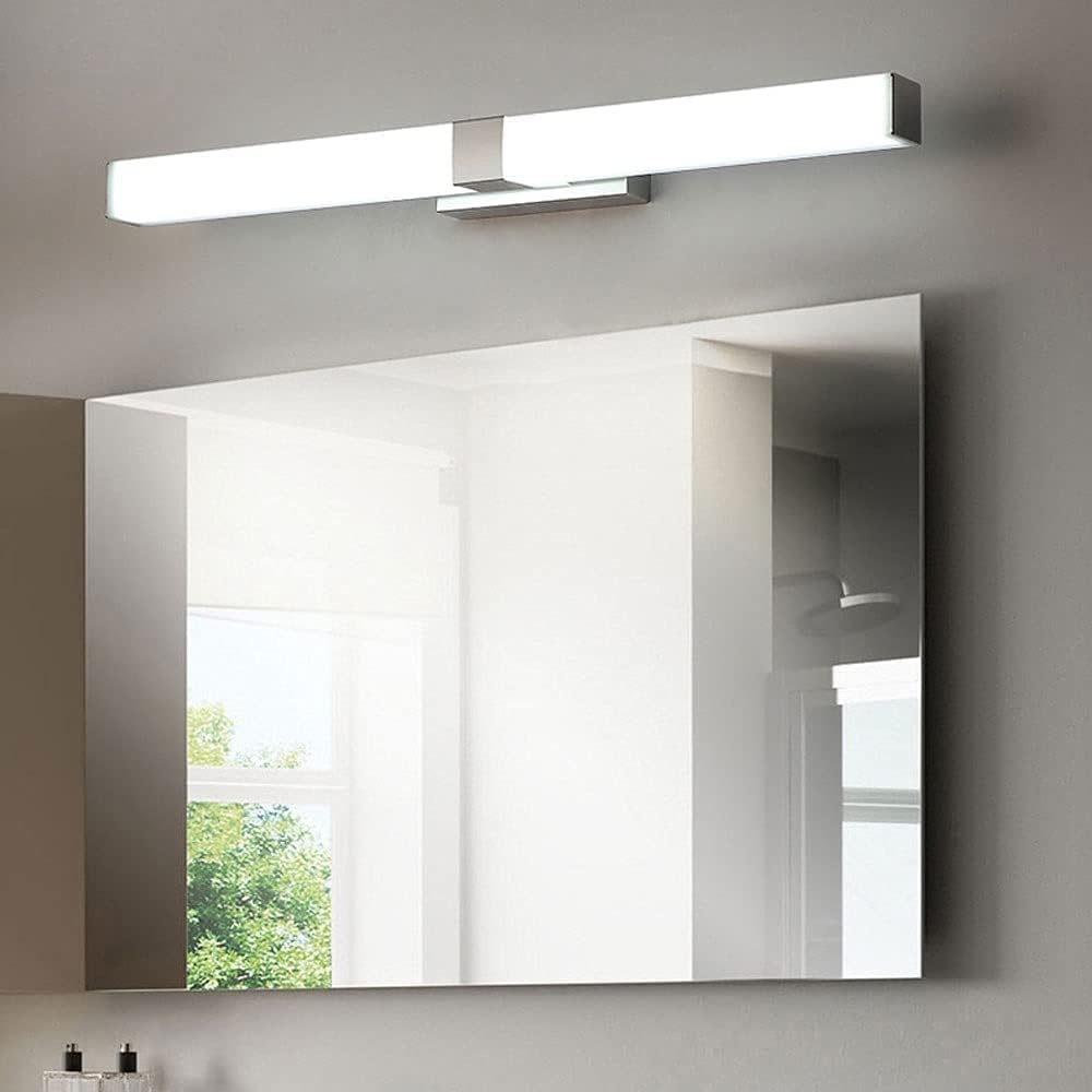 Miroir de Salle de Bain avec éclairage LED, Cadre chromé, Applique Murale Moderne en Acier Inoxydable, Style Luxueux