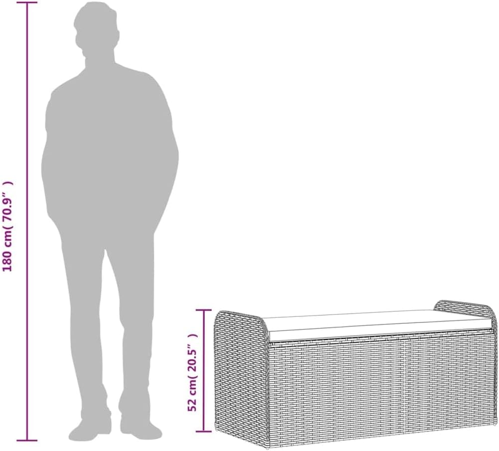 Canditree Banc de Rangement Extérieur avec Coussin, Coffre de Rangement en Résine Tressée pour Jardin Patio, 115 cm (Gris)